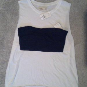 Hollister white tank and navy lace bralette